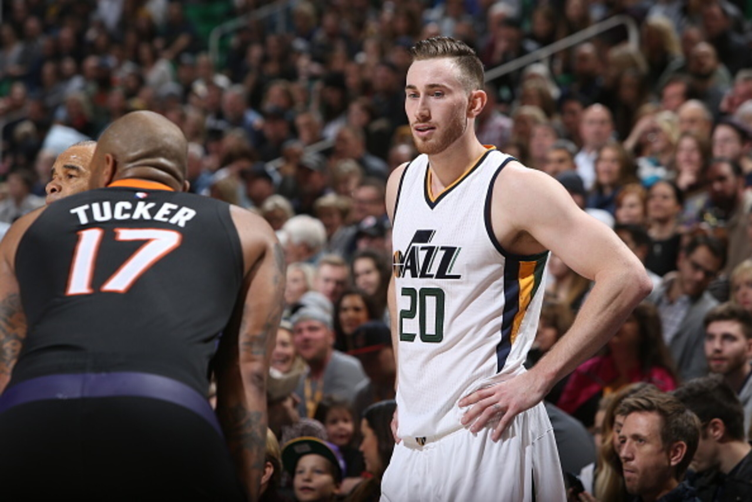 SALT LAKE CITY, UT - DECEMBER 31: Gordon Hayward #20 of the Utah Jazz is seen during the game against the Phoenix Suns on December 31, 2016 at vivint.SmartHome Arena in Salt Lake City, Utah. NOTE TO USER: User expressly acknowledges and agrees that, by do SALT LAKE CITY, UT - DECEMBER 31: Gordon Hayward #20 of the Utah Jazz is seen during the game against the Phoenix Suns on December 31, 2016 at vivint.SmartHome Arena in Salt Lake City, Utah. NOTE TO USER: User expressly acknowledges and agrees that, by do