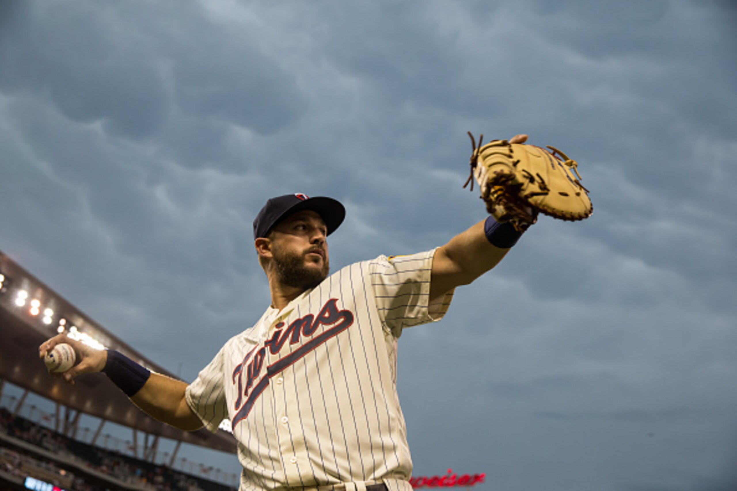MINNEAPOLIS, MN- AUGUST 10: Trevor Plouffe #24 of the Minnesota Twins throws against the Houston Astros on August 10, 2016 at Target Field in Minneapolis, Minnesota. (Photo by Brace Hemmelgarn/Minnesota Twins/Getty Images)