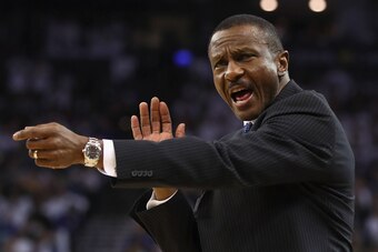 OAKLAND, CA - DECEMBER 28:  Head coach Dwane Casey of the Toronto Raptors reacts during their game against the Golden State Warriors at ORACLE Arena on December 28, 2016 in Oakland, California.  NOTE TO USER: User expressly acknowledges and agrees that, b