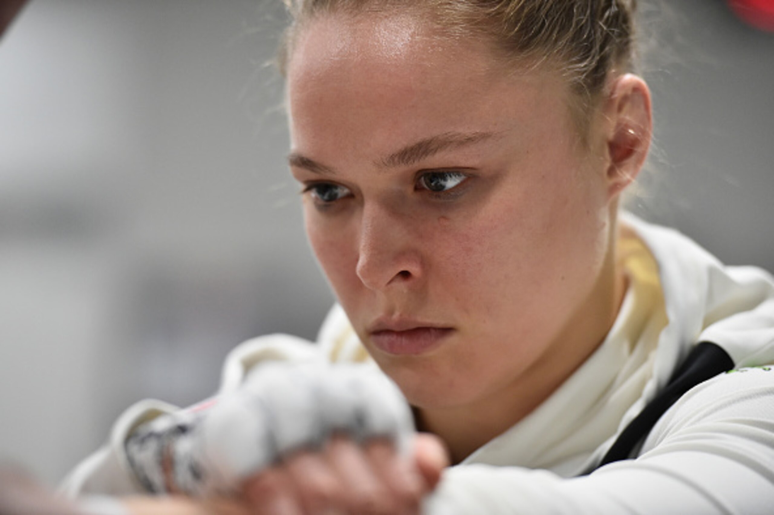 LAS VEGAS, NV - DECEMBER 30:  Ronda Rousey has her hands wrapped backstage during the UFC 207 event at T-Mobile Arena on December 30, 2016 in Las Vegas, Nevada.  (Photo by Brandon Magnus/Zuffa LLC/Zuffa LLC via Getty Images)