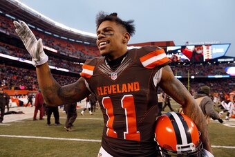 CLEVELAND, OH - DECEMBER 24:  Terrelle Pryor #11 of the Cleveland Browns celebrates after defeating the San Diego Chargers 20-17 at FirstEnergy Stadium on December 24, 2016 in Cleveland, Ohio. (Photo by Wesley Hitt/Getty Images)