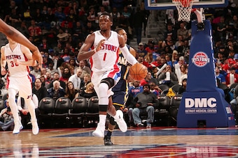 AUBURN HILLS, MI - JANUARY 3:  Reggie Jackson #1 of the Detroit Pistons handles the ball during a game against the Indiana Pacers on January 3, 2017 at The Palace of Auburn Hills in Auburn Hills, Michigan. NOTE TO USER: User expressly acknowledges and agr