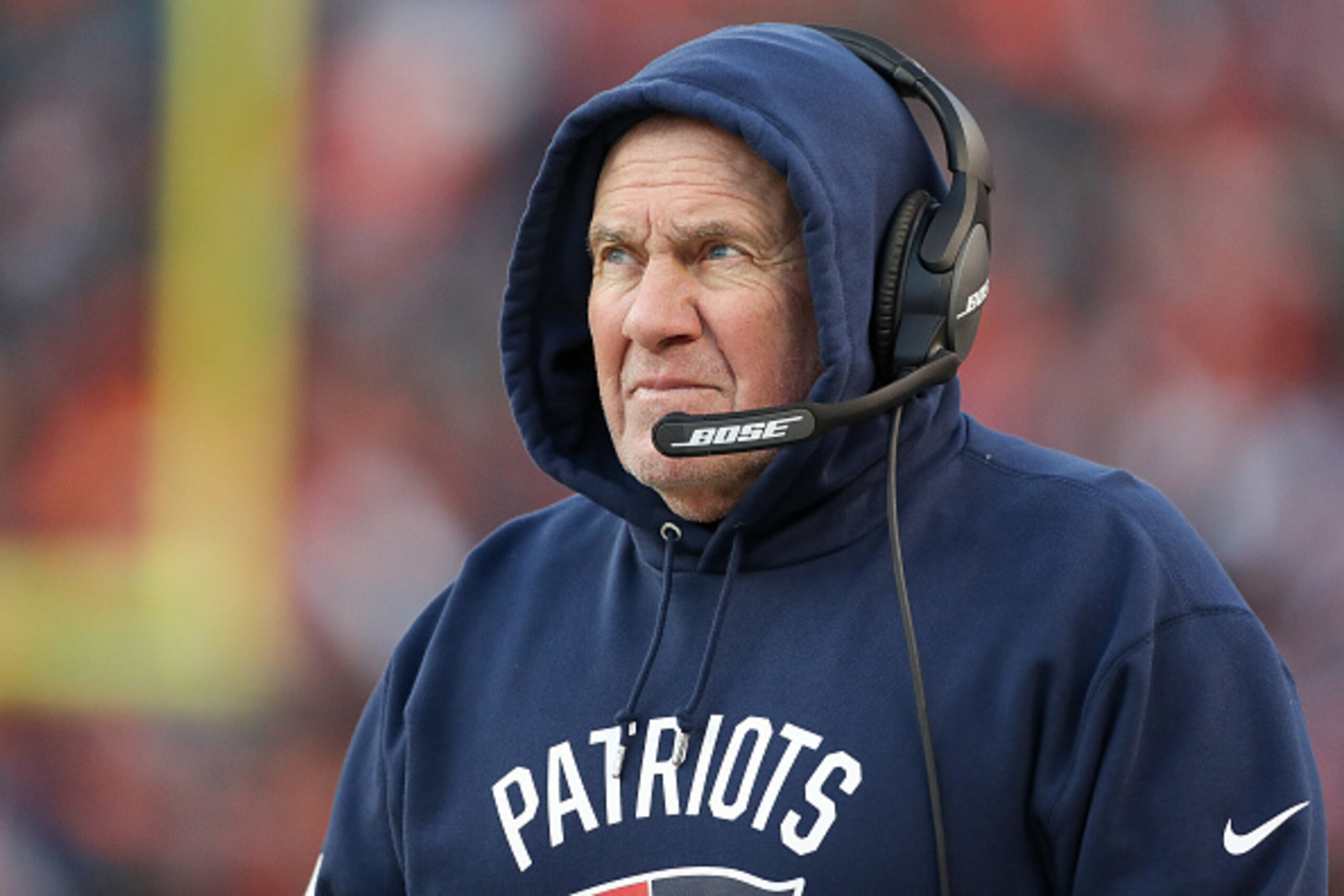 DENVER, CO - DECEMBER 18:  Head coach Bill Belichick of the New England Patriots looks on from the sideline during a game against the Denver Broncos at Sports Authority Field at Mile High on December 18, 2016 in Denver, Colorado. (Photo by Matthew Stockma