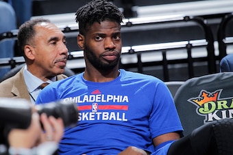 SACRAMENTO, CA - DECEMBER 26: Nerlens Noel #4 of the Philadelphia 76ers looks on during the game against the Sacramento Kings on December 26, 2016 at Golden 1 Center in Sacramento, California. NOTE TO USER: User expressly acknowledges and agrees that, by 