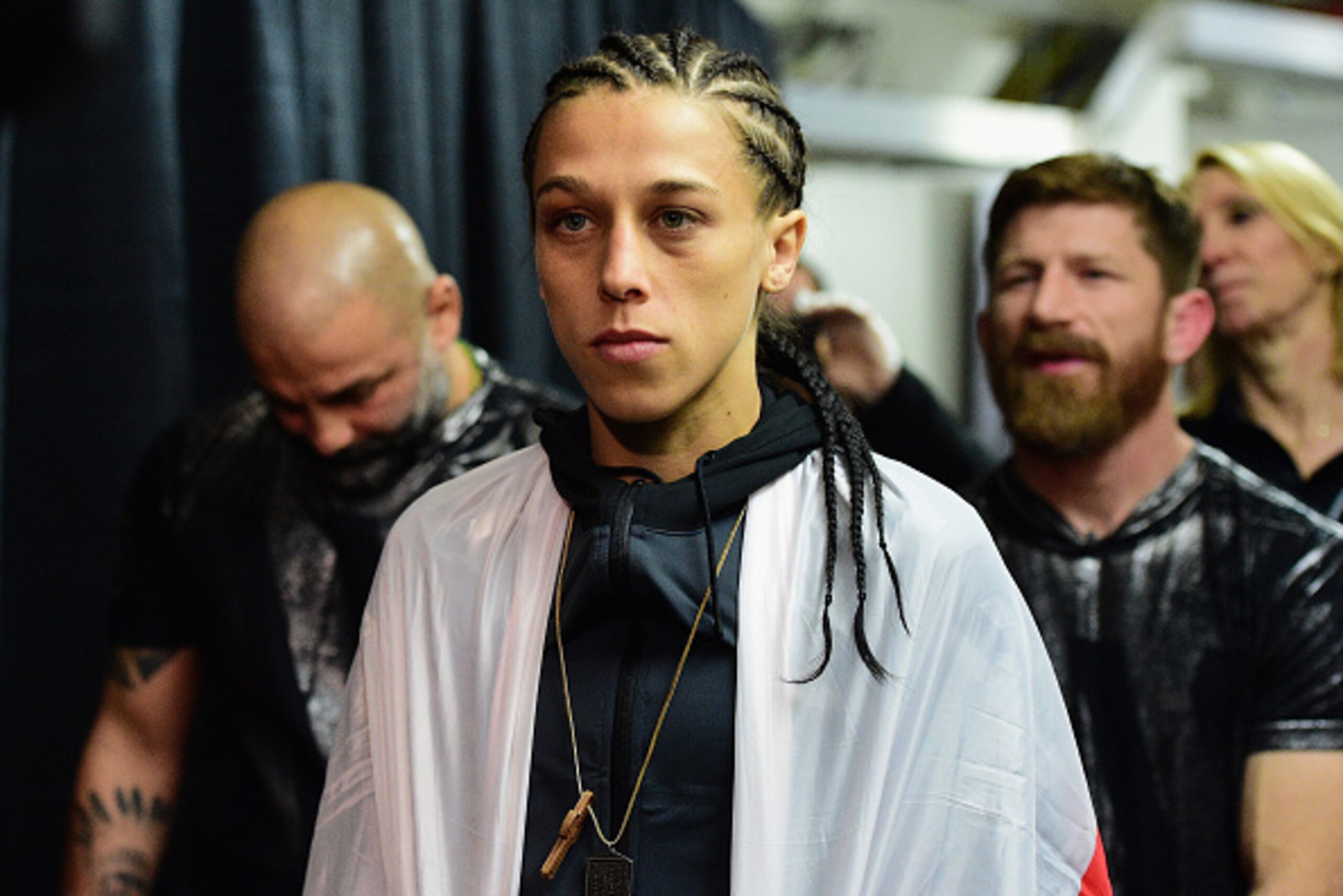 NEW YORK, NY - NOVEMBER 12:  Joanna Jedrzejczyk of Poland prepares to enter the Octagon before her UFC women's strawweight title defense against Karolina Kowalkiewicz during the UFC 205 event at Madison Square Garden on November 12, 2016 in New York City.