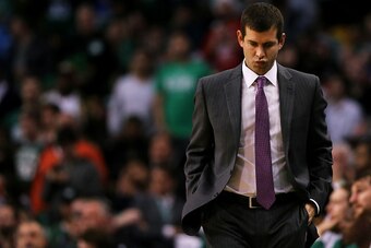 BOSTON, MA - DECEMBER 23: Brad Stevens of the Boston Celtics reacts during the fourth quarter against the Oklahoma City Thunder at TD Garden on December 23, 2016 in Boston, Massachusetts. The Thunder defeat the Celtics 117-112. NOTE TO USER: User expressl