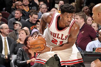 CLEVELAND, OH - JANUARY 4:  Jimmy Butler #21 of the Chicago Bulls handles the ball during a game against the Cleveland Cavaliers on January 4, 2017 at Quicken Loans Arena in Cleveland, Ohio. NOTE TO USER: User expressly acknowledges and agrees that, by do