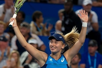 Daria Gavrilova of Australia celebrates her victory against Coco Vandeweghe of the US during their tenth session women's singles match on day five of the Hopman Cup tennis tournament in Perth on January 5, 2017.    / AFP / TONY ASHBY        (Photo credit 