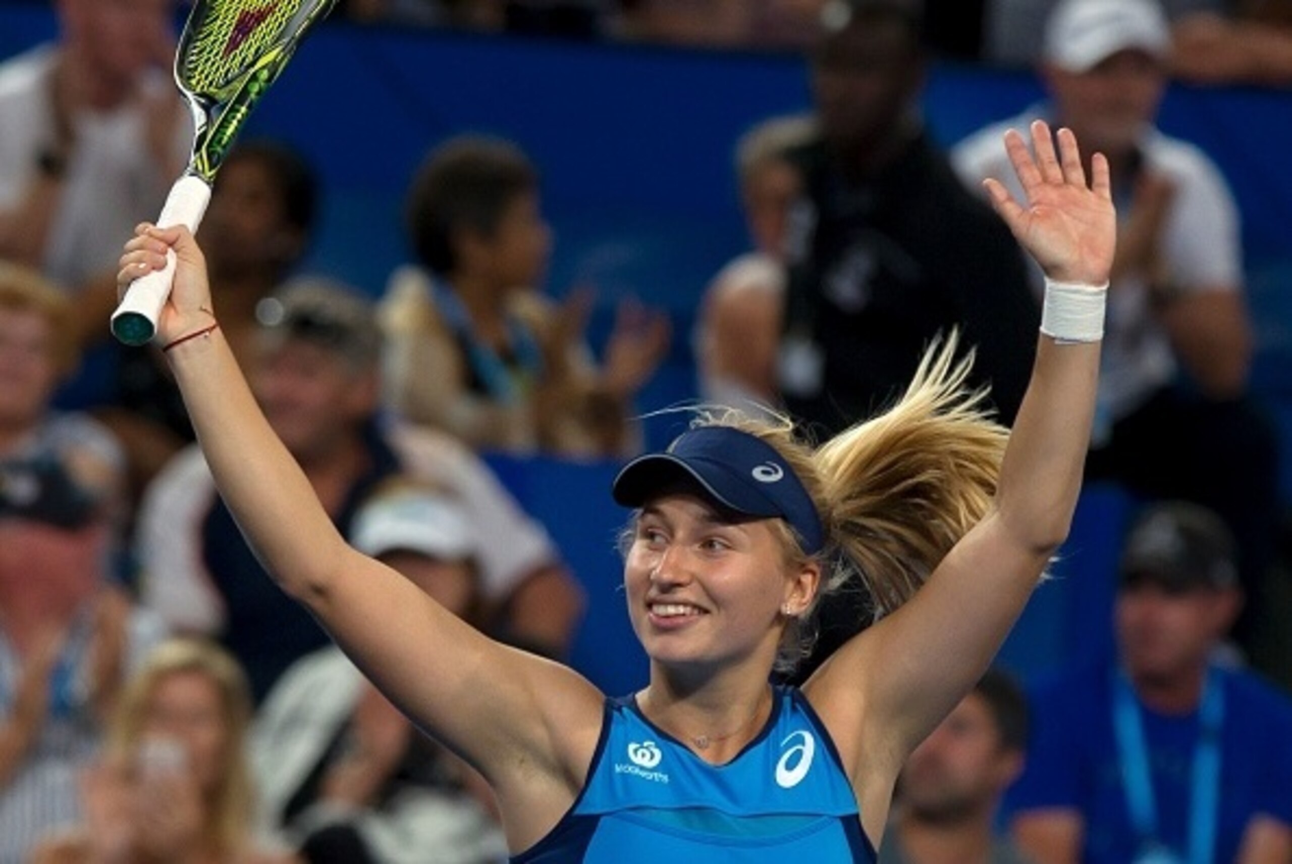 Daria Gavrilova of Australia celebrates her victory against Coco Vandeweghe of the US during their tenth session women's singles match on day five of the Hopman Cup tennis tournament in Perth on January 5, 2017.    / AFP / TONY ASHBY        (Photo credit 