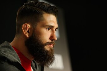 CURITIBA, BRAZIL - MAY 12:  Lightweight contender Bryan Barbarena of the United States speaks to the media during Ultimate Media Day at Arena da Baixada stadium on May 12, 2016 in Curitiba, Parana, Brazil.  (Photo by Buda Mendes/Zuffa LLC/Zuffa LLC via Ge