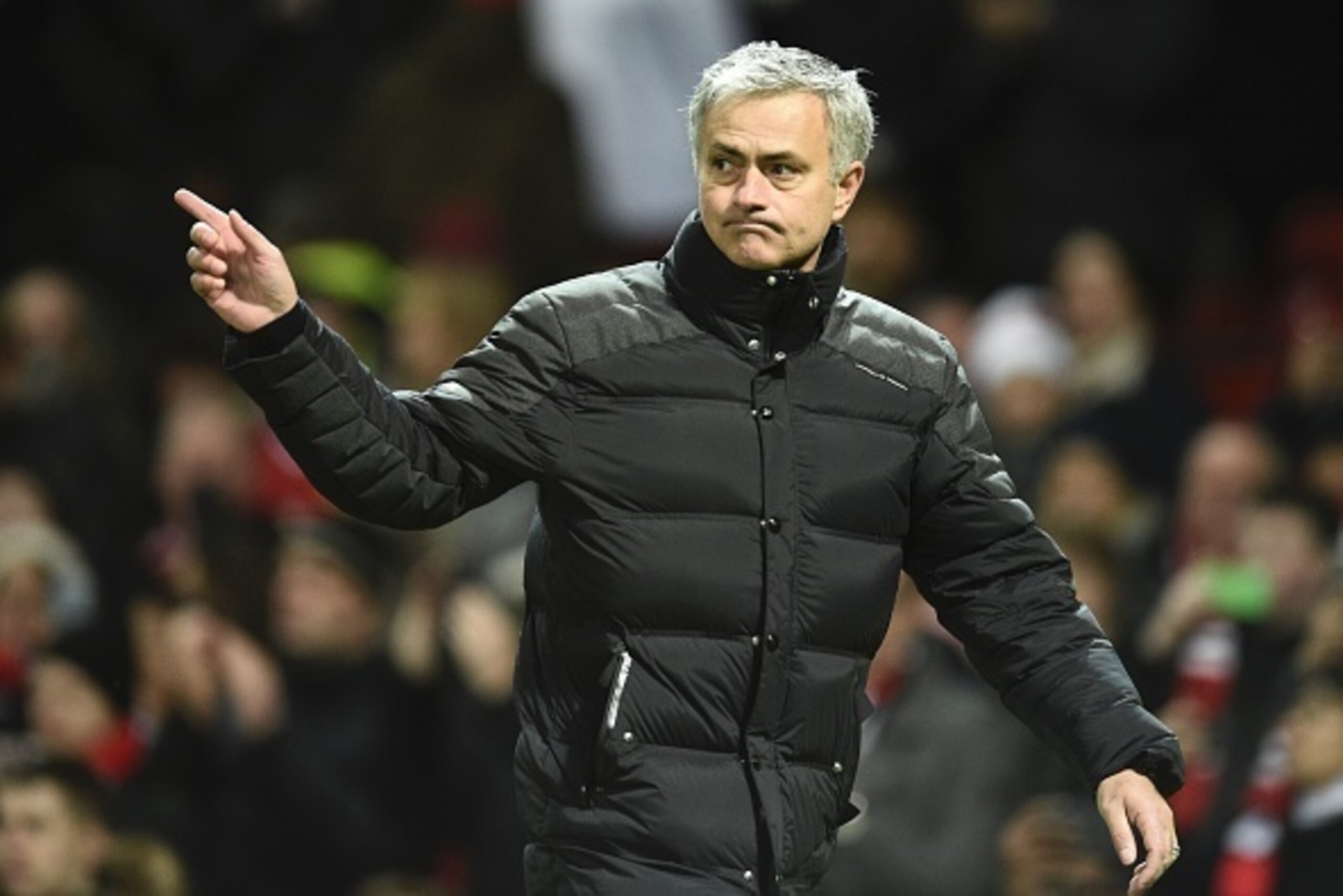 Manchester United's Portuguese manager Jose Mourinho gestures to diret the crowd's applause to the players at the end of the English Premier League football match between Manchester United and Sunderland at Old Trafford in Manchester, north west England, Manchester United's Portuguese manager Jose Mourinho gestures to diret the crowd's applause to the players at the end of the English Premier League football match between Manchester United and Sunderland at Old Trafford in Manchester, north west England,