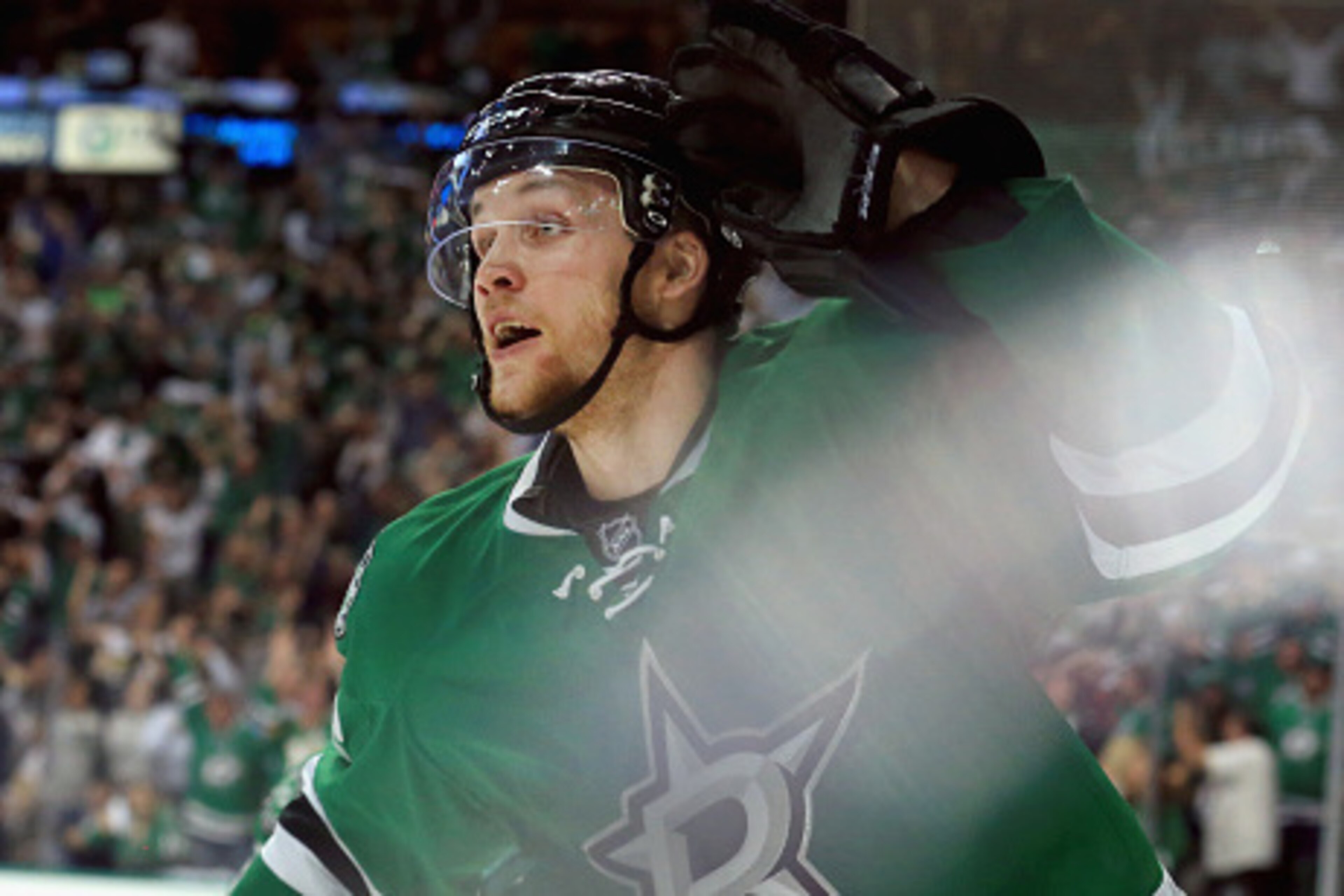 DALLAS, TX - APRIL 29: Radek Faksa #12 of the Dallas Stars celebrates after scoring the game winning goal against Brian Elliott #1 of the St. Louis Blues in the third period in Game One of the Western Conference Second Round during the 2016 NHL Stanley C DALLAS, TX - APRIL 29: Radek Faksa #12 of the Dallas Stars celebrates after scoring the game winning goal against Brian Elliott #1 of the St. Louis Blues in the third period in Game One of the Western Conference Second Round during the 2016 NHL Stanley C