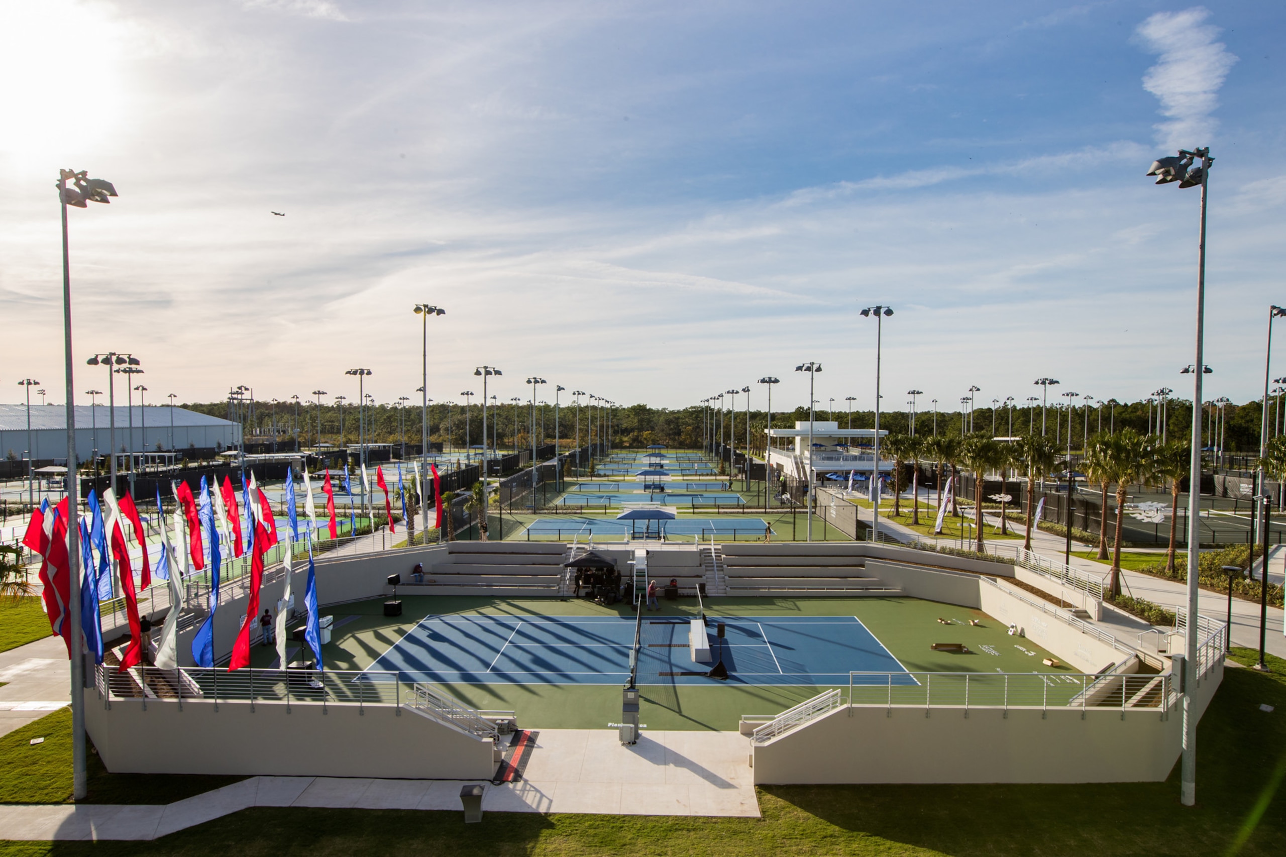 Rooftop view of tennis courts at the USTA National Campus in Orlando, Fla.