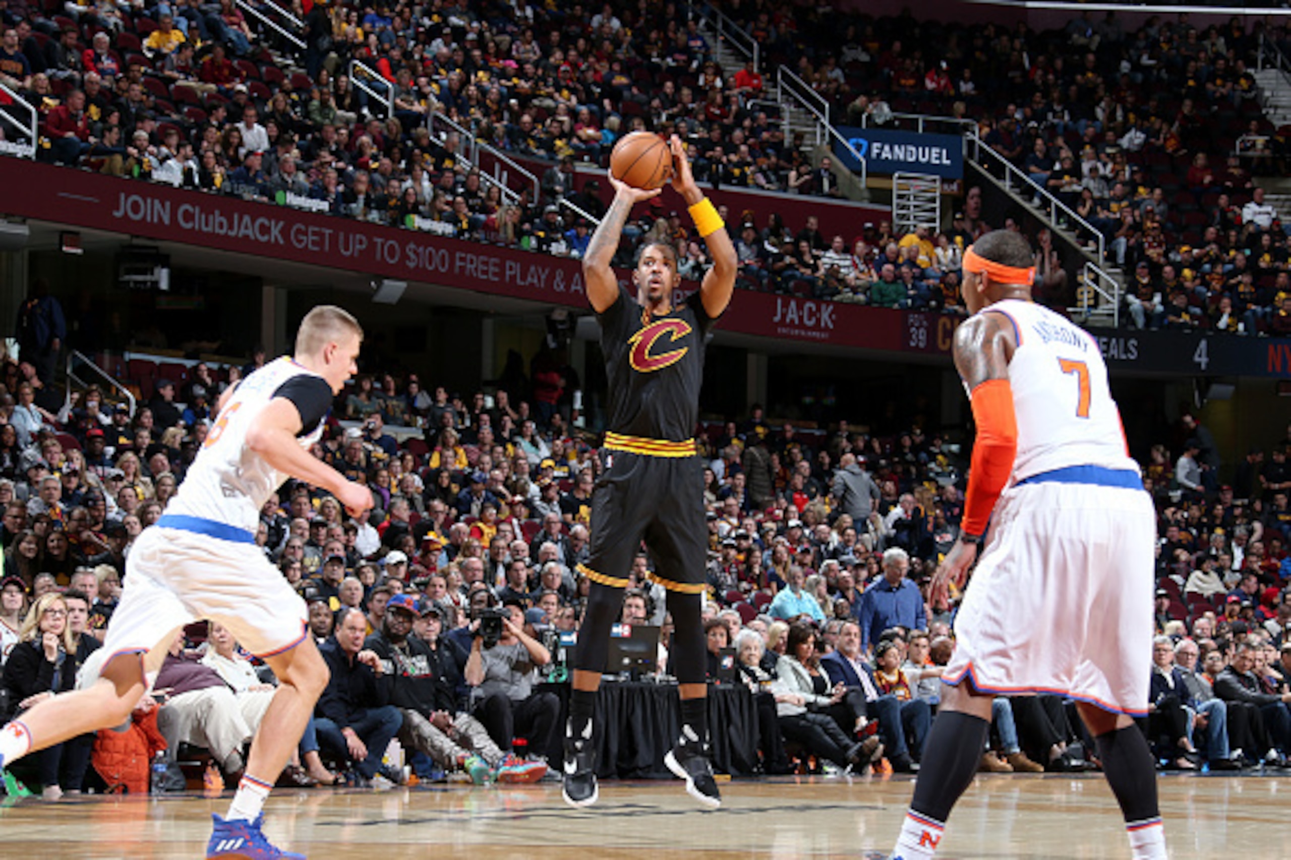 CLEVELAND, OH - OCTOBER 25:  Channing Frye #8 of the Cleveland Cavaliers shoots the ball against the New York Knicks during a game on October 25, 2016 at Quicken Loans Arena in Cleveland, Ohio.  NOTE TO USER: User expressly acknowledges and agrees that, b