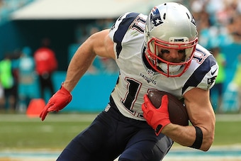 MIAMI GARDENS, FL - JANUARY 01:  Julian Edelman #11 of the New England Patriots makes a catch during a game against the Miami Dolphins at Hard Rock Stadium on January 1, 2017 in Miami Gardens, Florida.  (Photo by Mike Ehrmann/Getty Images)