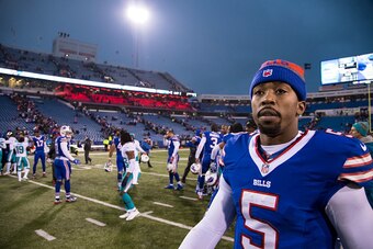 ORCHARD PARK, NY - DECEMBER 24:  Tyrod Taylor #5 of the Buffalo Bills walks off the field after the game against the Miami Dolphins on December 24, 2016 at New Era Field in Orchard Park, New York. Miami defeats Buffalo 34-31 in overtime.  (Photo by Brett 