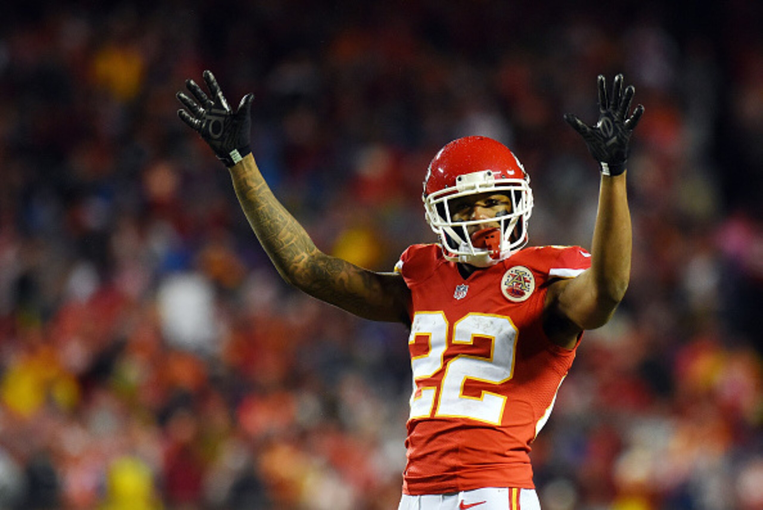 KANSAS CITY, MO - DECEMBER 25:  Cornerback Marcus Peters #22 of the Kansas City Chiefs celebrates after a play during the game against the Denver Broncos at Arrowhead Stadium on December 25, 2016 in Kansas City, Missouri.  (Photo by Jason Hanna/Getty Imag