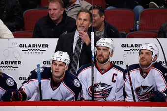 GLENDALE, AZ - DECEMBER 17:  Head coach John Tortorella of the Columbus Blue Jackets reacts on the bench during the second period of the NHL game against the Arizona Coyotes at Gila River Arena on December 17, 2015 in Glendale, Arizona.  (Photo by Christi