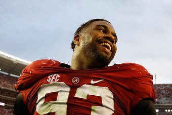 TUSCALOOSA, AL - OCTOBER 24:  Jonathan Allen #93 of the Alabama Crimson Tide celebrates their 19-14 win over the Tennessee Volunteers at Bryant-Denny Stadium on October 24, 2015 in Tuscaloosa, Alabama.  (Photo by Kevin C. Cox/Getty Images)