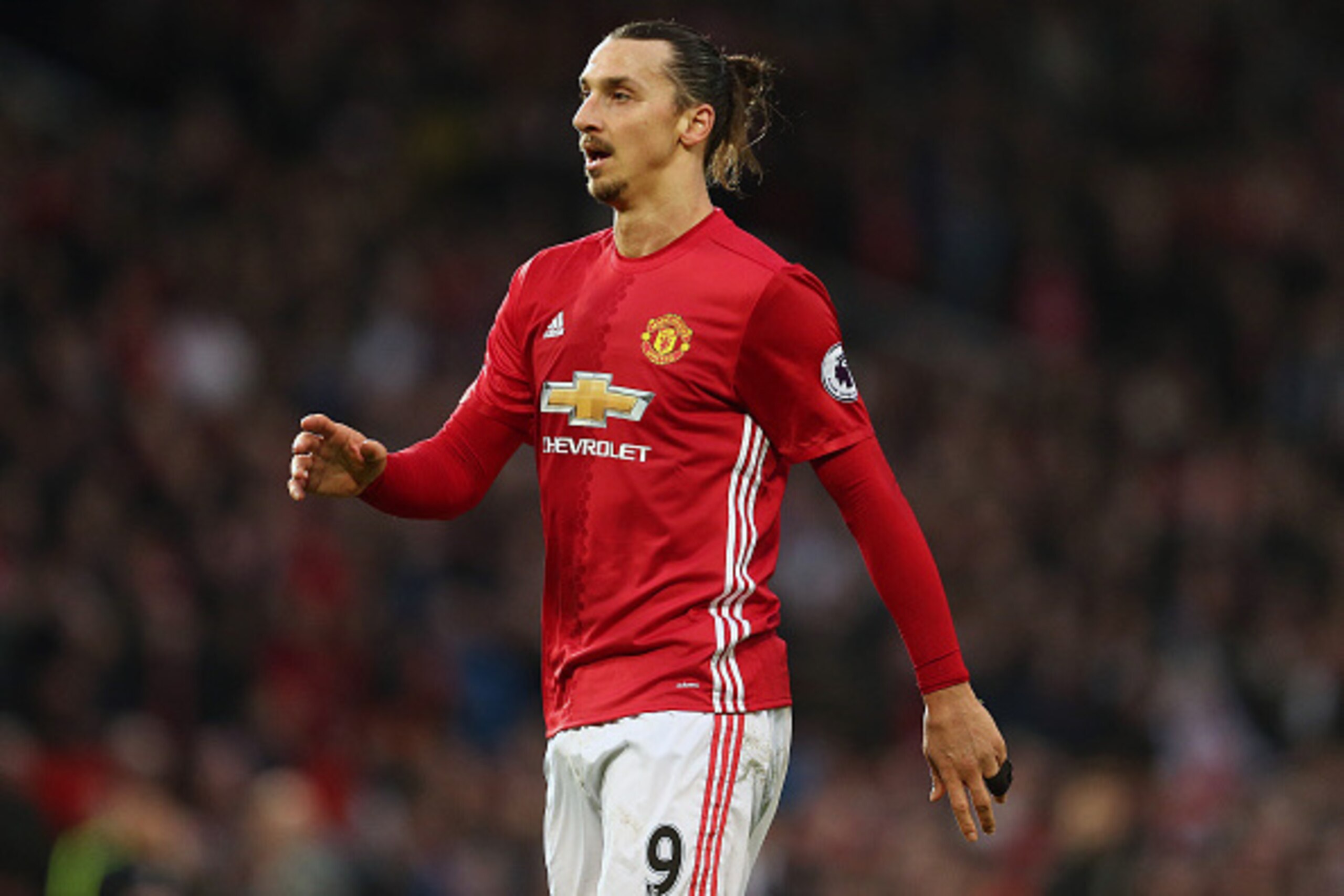 MANCHESTER, ENGLAND - DECEMBER 31: Zlatan Ibrahimovic of Manchester United during the Premier League match between Manchester United and Middlesbrough at Old Trafford on December 31, 2016 in Manchester, England. (Photo by James Baylis - AMA/Getty Images)
