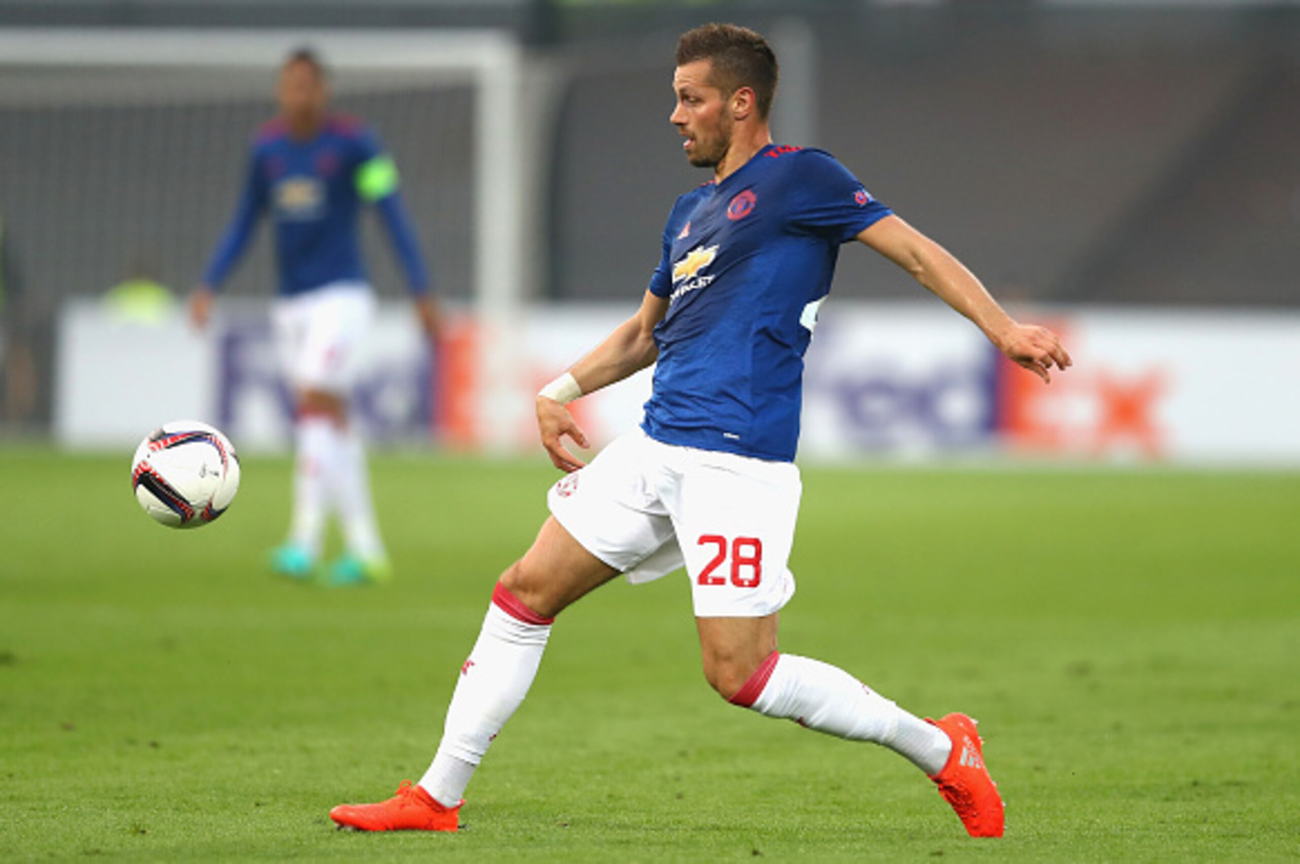 ROTTERDAM, NETHERLANDS - SEPTEMBER 15: Morgan Schneiderlin of Manchester United in action during the UEFA Europa League Group A match between Feyenoord and Manchester United FC at Feijenoord Stadion on September 15, 2016 in Rotterdam, .  (Photo by Dean Mo