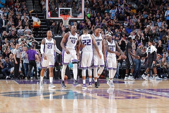 SACRAMENTO, CA - OCTOBER 29: Matt Barnes #22 of the Sacramento Kings celebrates with teammates Ben McLemore #23, Anthony Tolliver #43, Rudy Gay #8 and Ty Lawson #10 during the game against the Minnesota Timberwolves on October 29, 2016 at Golden 1 Center SACRAMENTO, CA - OCTOBER 29: Matt Barnes #22 of the Sacramento Kings celebrates with teammates Ben McLemore #23, Anthony Tolliver #43, Rudy Gay #8 and Ty Lawson #10 during the game against the Minnesota Timberwolves on October 29, 2016 at Golden 1 Center