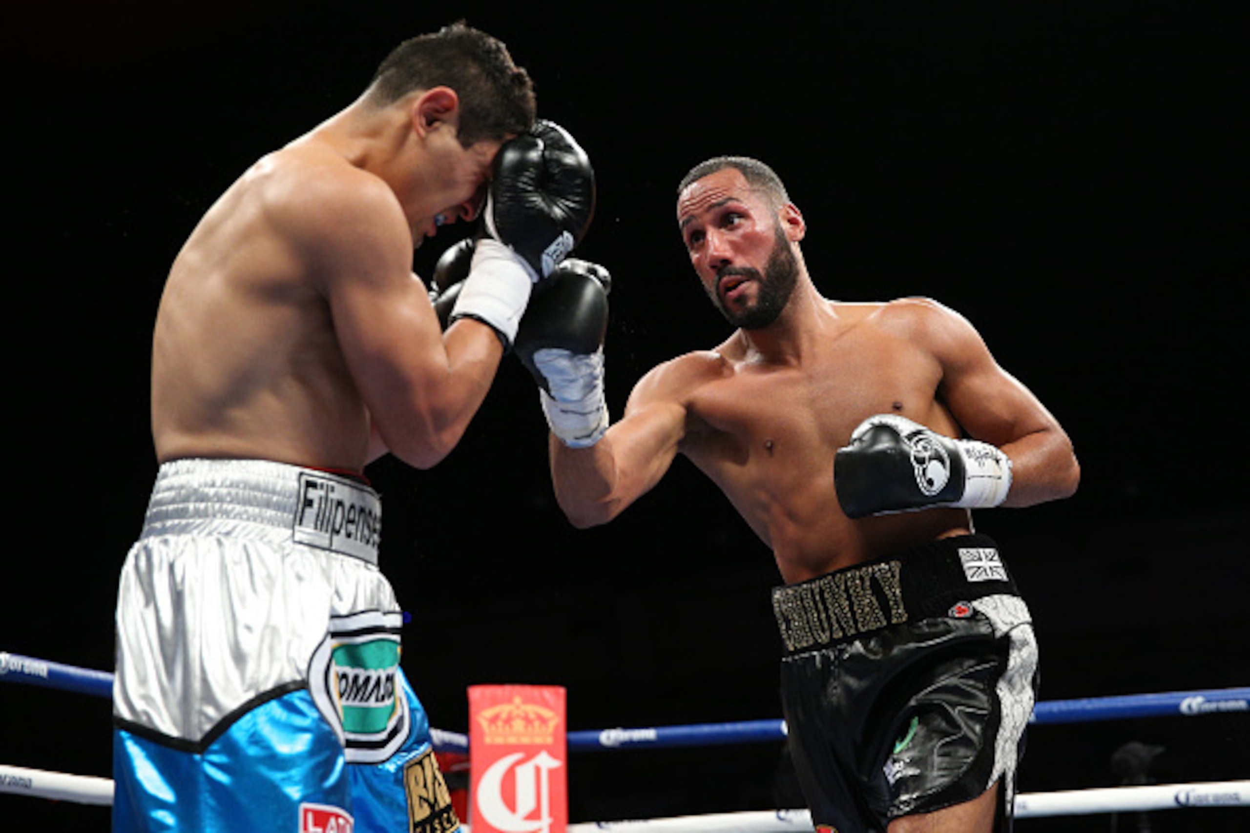 WASHINGTON, DC - APRIL 30: James DeGale of England (right) exchanges punches with Rogelio Medina of Mexico in their IBF super middleweights championship bout at the DC Armory on April 30, 2016 in Washington, DC. (Photo by Patrick Smith/Getty Images)