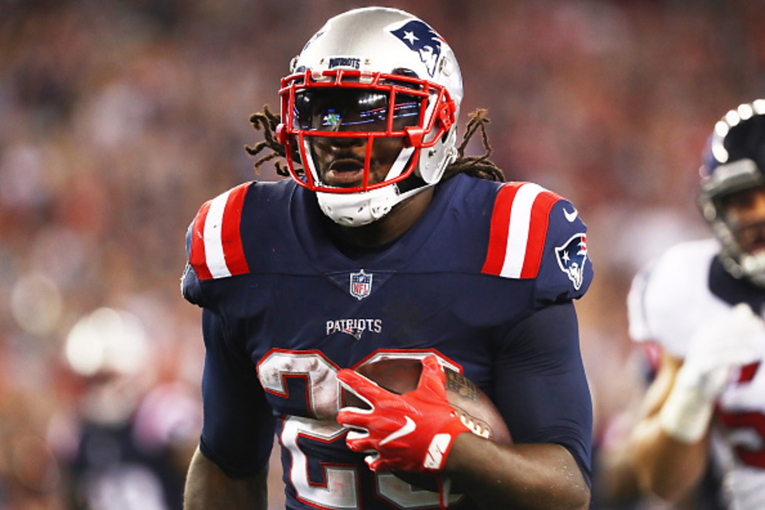FOXBORO, MA - SEPTEMBER 22:  LeGarrette Blount #29 of the New England Patriots runs the ball during the fourth quarter against the Houston Texans at Gillette Stadium on September 22, 2016 in Foxboro, Massachusetts.  (Photo by Adam Glanzman/Getty Images)