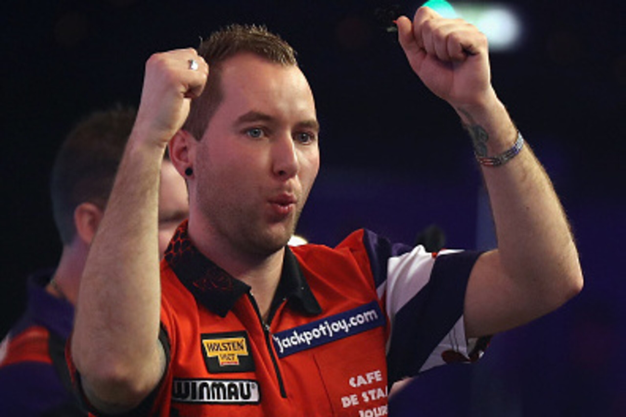 FRIMLEY, ENGLAND - JANUARY 10:  Danny Noppert of Canada celebrates after winning his first round match on day four of the BDO Lakeside World Professional Darts Championships on January 10, 2017 in Frimley, England.  (Photo by Bryn Lennon/Getty Images)