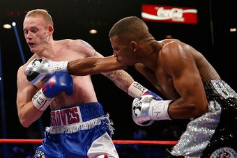 LAS VEGAS, NV - SEPTEMBER 12:  Badou Jack connects with a right to George Groves during their WBC super middleweight title fight at MGM Grand Garden Arena on September 12, 2015 in Las Vegas, Nevada.  (Photo by Ezra Shaw/Getty Images)