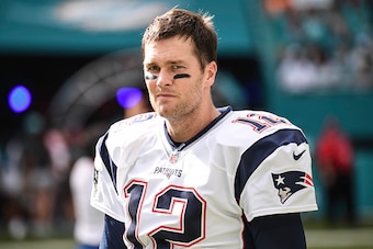 MIAMI GARDENS, FL - JANUARY 01:  Quarterback Tom Brady #12 of the New England Patriots looks on during a NFL game against the Miami Dolphins on January 1, 2017 at Hard Rock Stadium in Miami Gardens, Florida.  (Photo by Ron Elkman/Sports Imagery/ Getty Ima