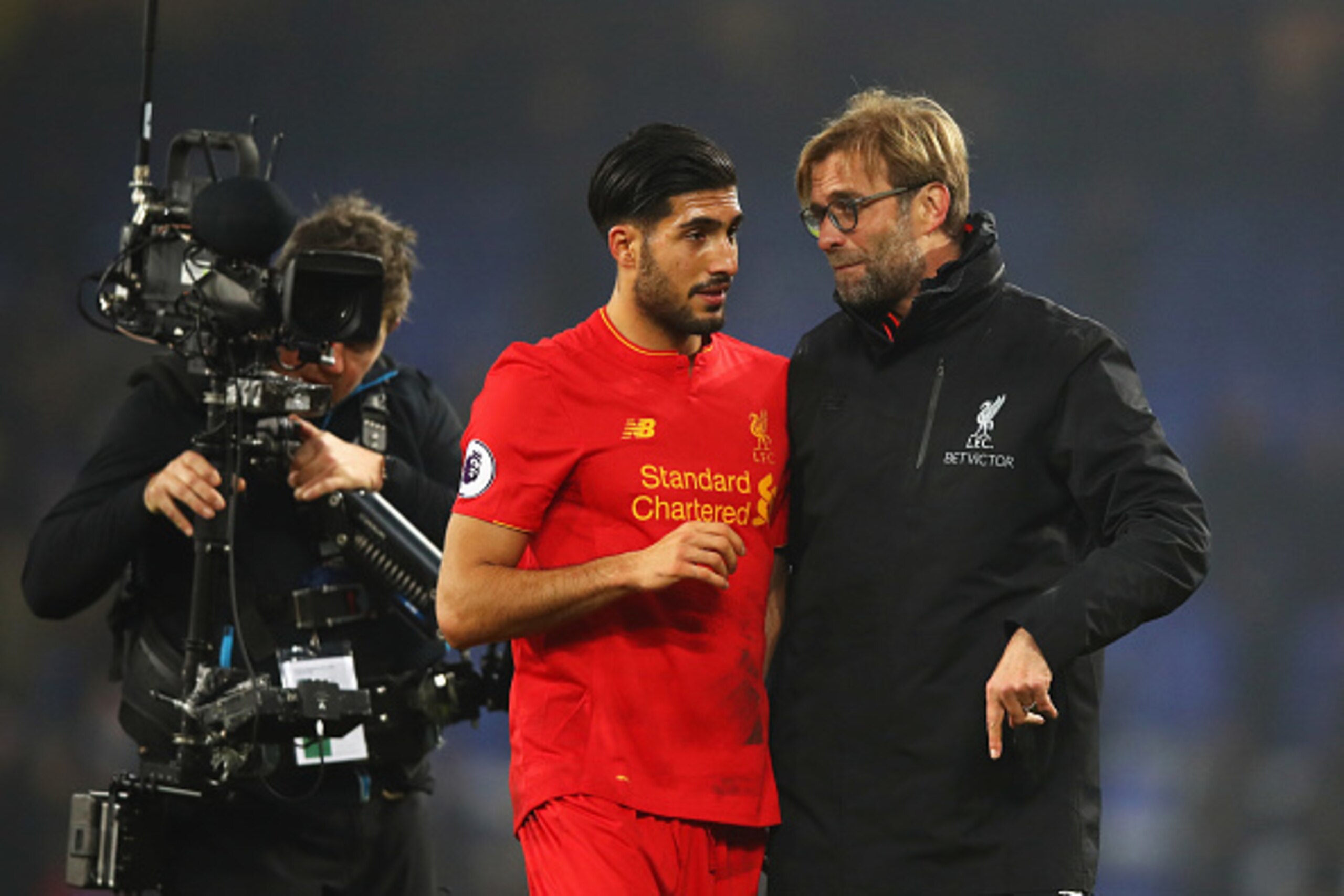 LIVERPOOL, ENGLAND - DECEMBER 19: Emre Can of Liverpool and Jurgen Klopp manager of Liverpool in discussion as they celebrate victory after the Premier League match between Everton and Liverpool at Goodison Park on December 19, 2016 in Liverpool, England LIVERPOOL, ENGLAND - DECEMBER 19: Emre Can of Liverpool and Jurgen Klopp manager of Liverpool in discussion as they celebrate victory after the Premier League match between Everton and Liverpool at Goodison Park on December 19, 2016 in Liverpool, England