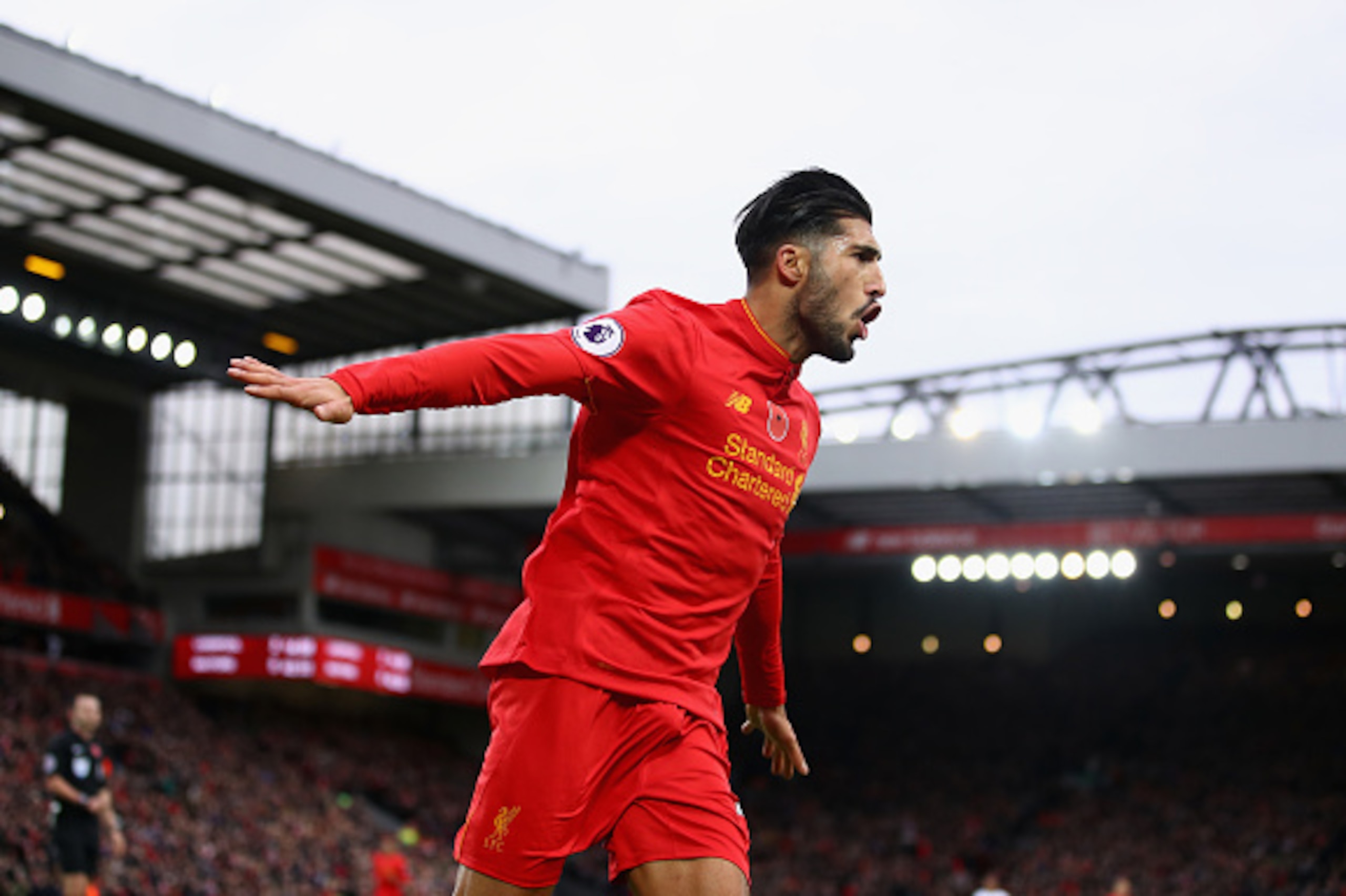 LIVERPOOL, ENGLAND - NOVEMBER 06: Emre Can of Liverpool celebrates scoring his sides third goal during the Premier League match between Liverpool and Watford at Anfield on November 6, 2016 in Liverpool, England. (Photo by Clive Brunskill/Getty Images) LIVERPOOL, ENGLAND - NOVEMBER 06: Emre Can of Liverpool celebrates scoring his sides third goal during the Premier League match between Liverpool and Watford at Anfield on November 6, 2016 in Liverpool, England. (Photo by Clive Brunskill/Getty Images)