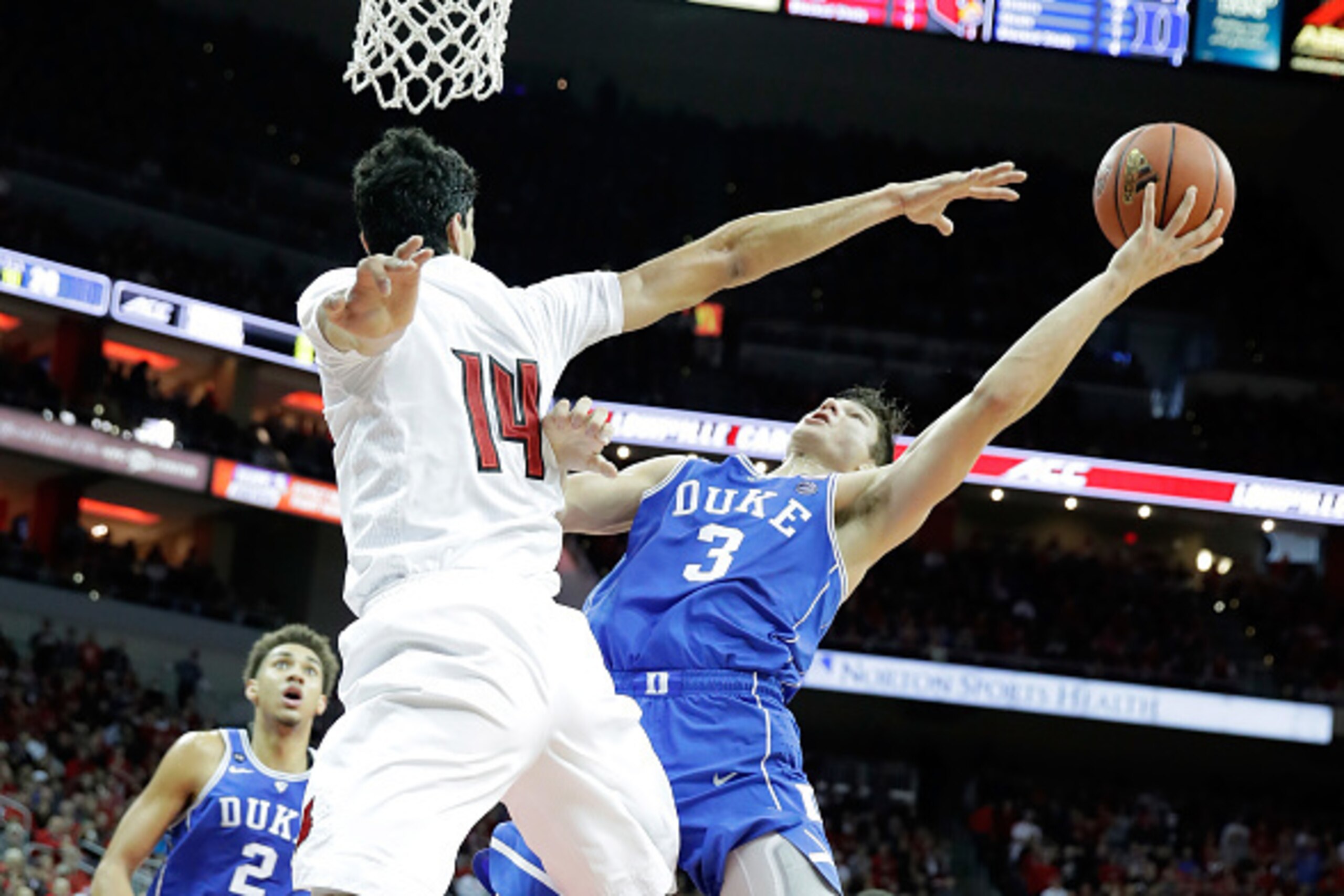 LOUISVILLE, KY - JANUARY 14:  Grayson Allen #3 of the Duke Blue Devils shoots the ball during the game against the Louisville Cardinals at KFC YUM! Center on January 14, 2017 in Louisville, Kentucky.  (Photo by Andy Lyons/Getty Images)