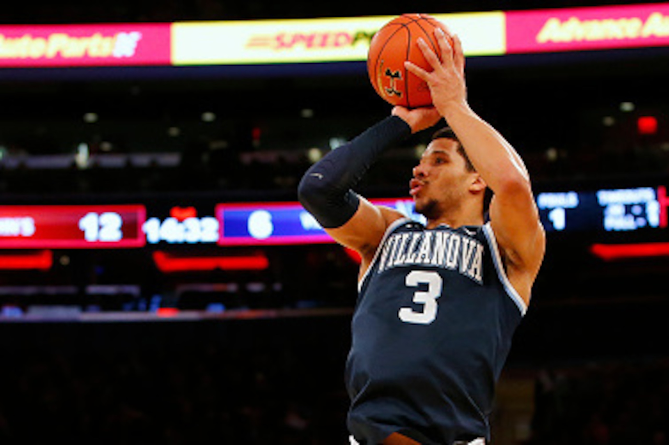 NEW YORK, NY - JANUARY 14: Josh Hart #3 of the Villanova Wildcats in action against the St. Johns Red Storm during the first half of an NCAA college basketball game at Madison Square Garden on January 14, 2017 in New York City. Villanova defeated St. John
