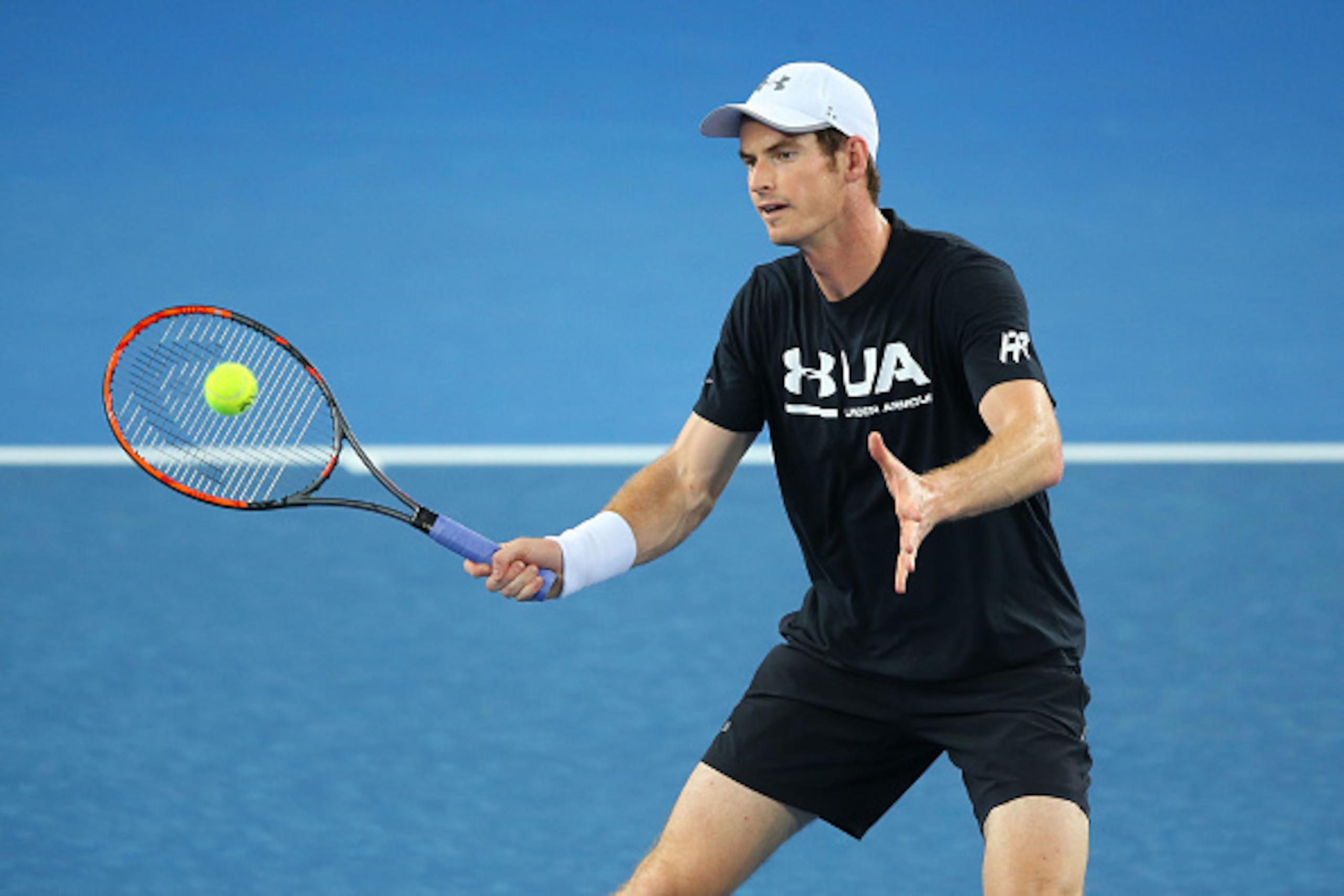 MELBOURNE, AUSTRALIA - JANUARY 13:  Andy Murray of Great Britain plays a forehand during a practice session ahead of the 2017 Australian Open at Melbourne Park on January 13, 2017 in Melbourne, Australia.  (Photo by Michael Dodge/Getty Images)