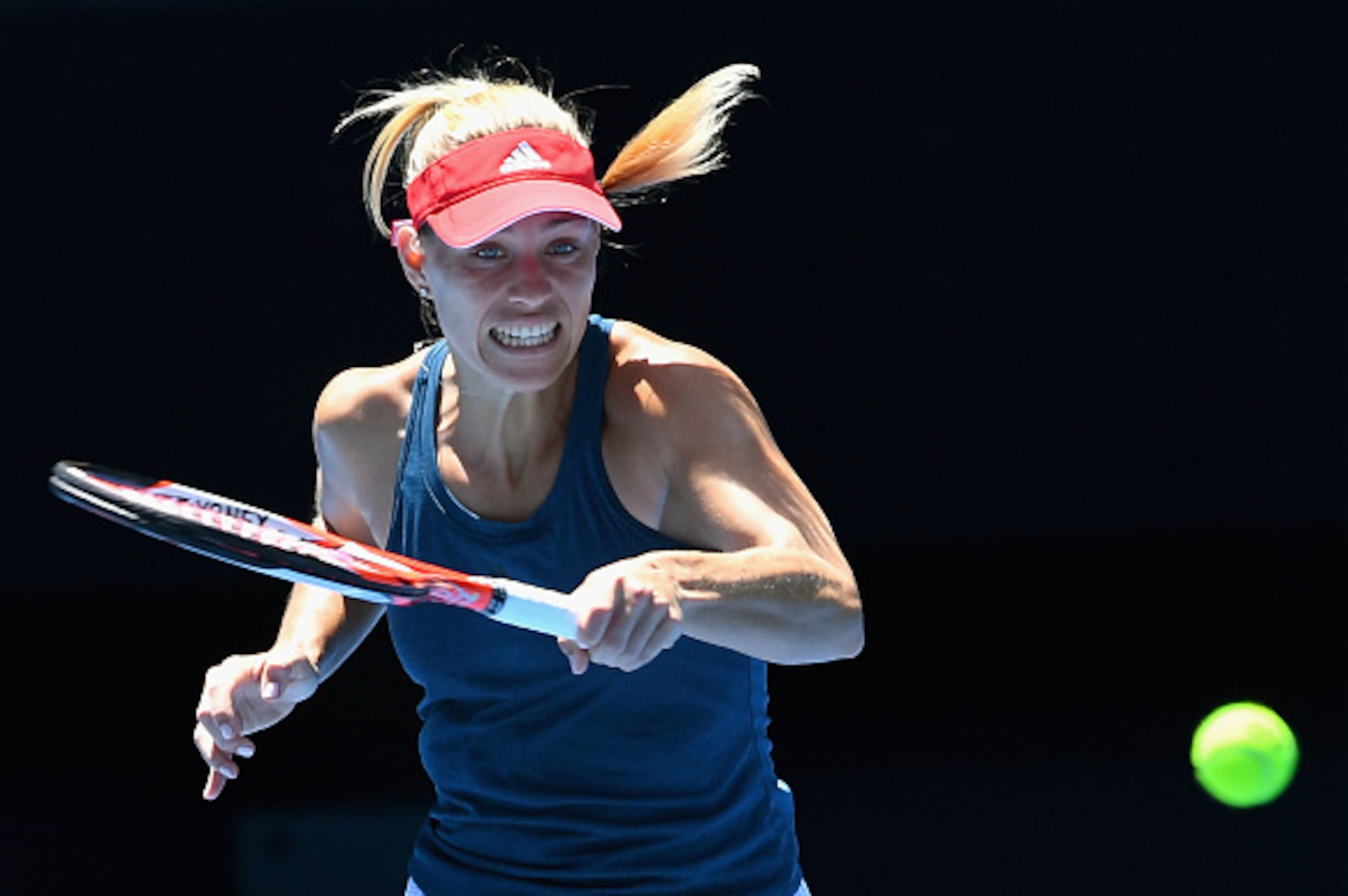MELBOURNE, AUSTRALIA - JANUARY 15:  Angelique Kerber of Germany plays a forehand during a practice session ahead of the 2017 Australian Open at Melbourne Park on January 15, 2017 in Melbourne, Australia.  (Photo by Quinn Rooney/Getty Images)