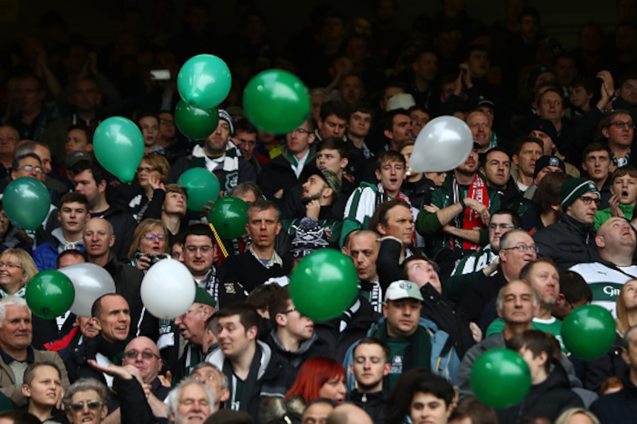 LIVERPOOL, ENGLAND - JANUARY 08: Plymouth Argyle fans show their surport for their team during The Emirates FA Cup Third Round match between Liverpool and Plymouth Argyle at Anfield on January 8, 2017 in Liverpool, England. (Photo by Michael Steele/Gett LIVERPOOL, ENGLAND - JANUARY 08: Plymouth Argyle fans show their surport for their team during The Emirates FA Cup Third Round match between Liverpool and Plymouth Argyle at Anfield on January 8, 2017 in Liverpool, England. (Photo by Michael Steele/Gett