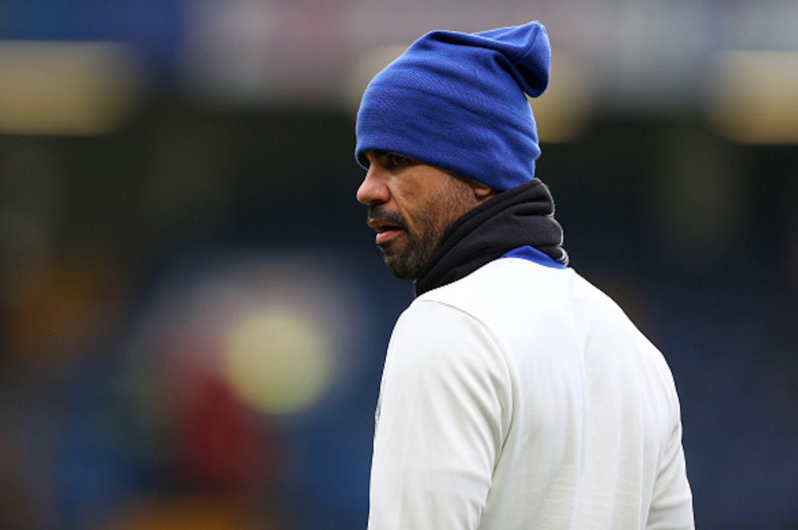 LONDON, ENGLAND - JANUARY 08: Diego Costa of Chelsea wearing a hat as he warms up before the Emirates FA Cup Third Round between Chelsea and Peterborough United at Stamford Bridge on January 8, 2017 in London, England. (Photo by Catherine Ivill - AMA/Gett LONDON, ENGLAND - JANUARY 08: Diego Costa of Chelsea wearing a hat as he warms up before the Emirates FA Cup Third Round between Chelsea and Peterborough United at Stamford Bridge on January 8, 2017 in London, England. (Photo by Catherine Ivill - AMA/Gett