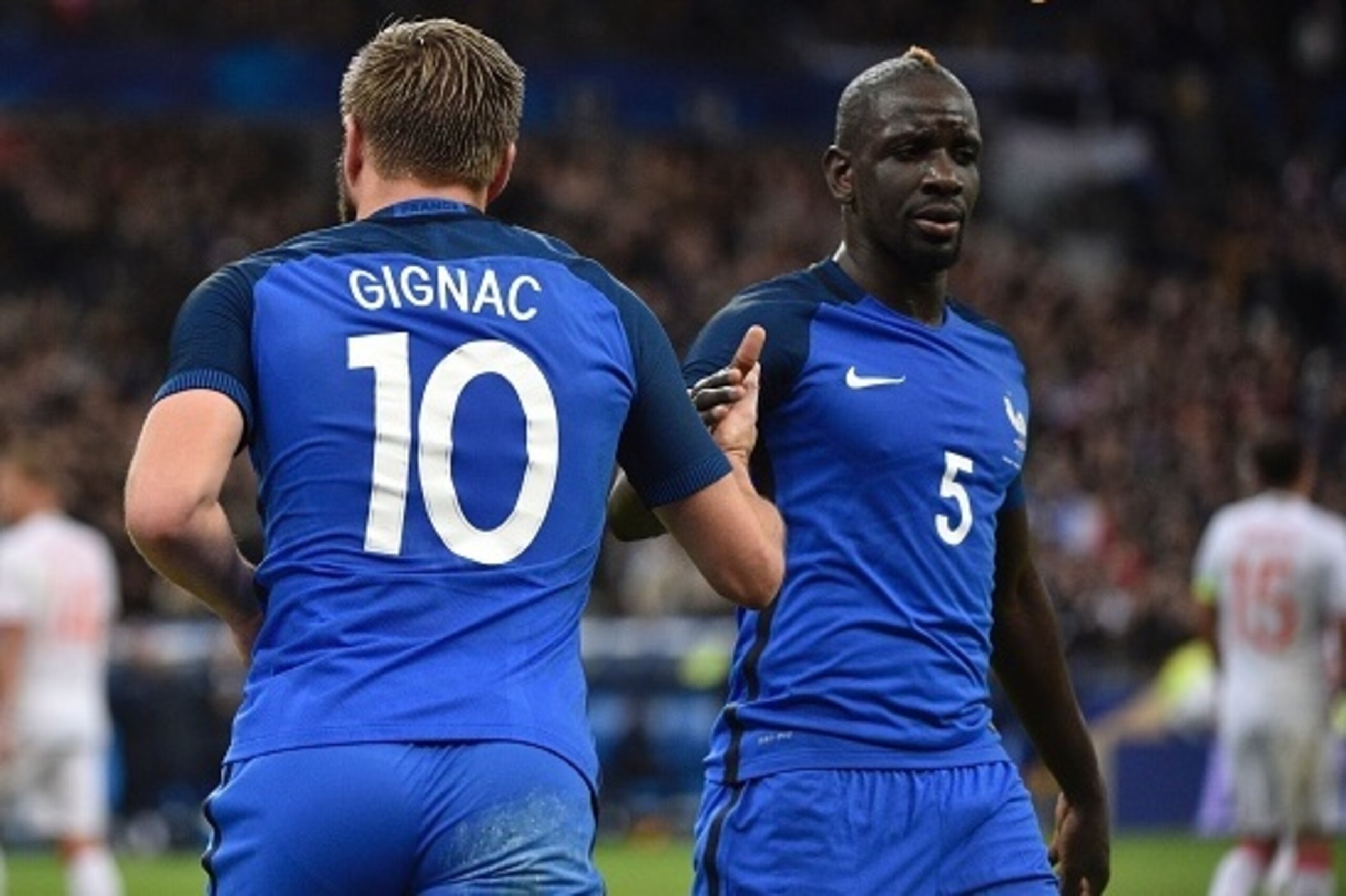 France's forward Andre-Pierre Gignac (L) celebrates scoring the 2-0 with France's defender Mamadou Sakho during the international friendly football match between France and Russia at the Stade de France in Saint-Denis, north of Paris, on March 29, 2016. A France's forward Andre-Pierre Gignac (L) celebrates scoring the 2-0 with France's defender Mamadou Sakho during the international friendly football match between France and Russia at the Stade de France in Saint-Denis, north of Paris, on March 29, 2016. A
