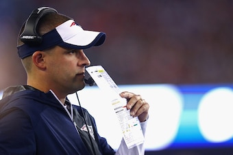 FOXBORO, MA - SEPTEMBER 22:  New England Patriots offensive coordinator Josh McDaniels looks on during the game against the Houston Texans at Gillette Stadium on September 22, 2016 in Foxboro, Massachusetts.  (Photo by Maddie Meyer/Getty Images)