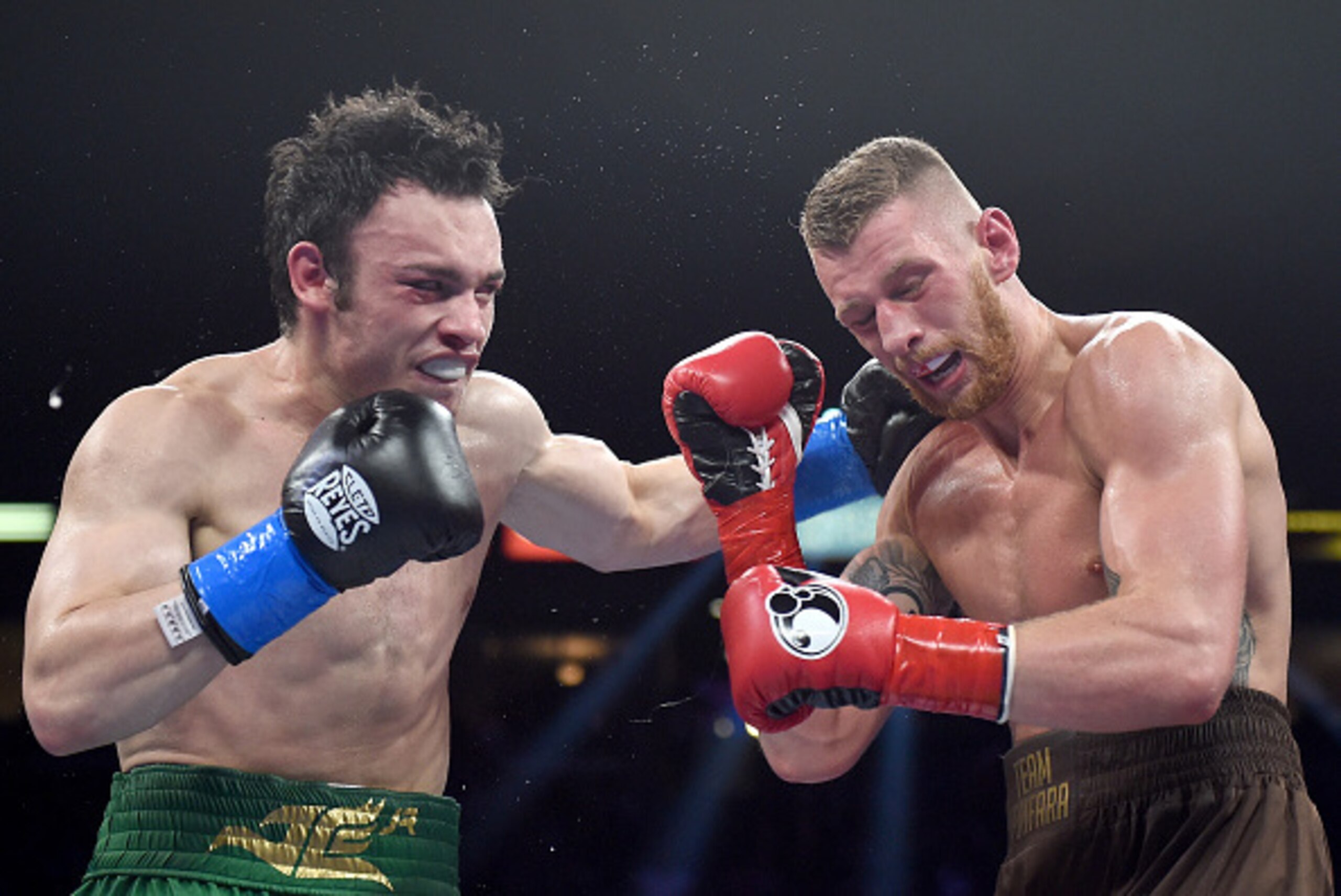 LOS ANGELES, CA - APRIL 18:  Julio Cesar Chavez punches Jr. Andrzej Fonfara during the WBC light heavyweight title fight at StubHub Center on April 18, 2015 in Los Angeles, California.  Fonfara would win the fight in a ninth round TKO.  (Photo by Harry Ho