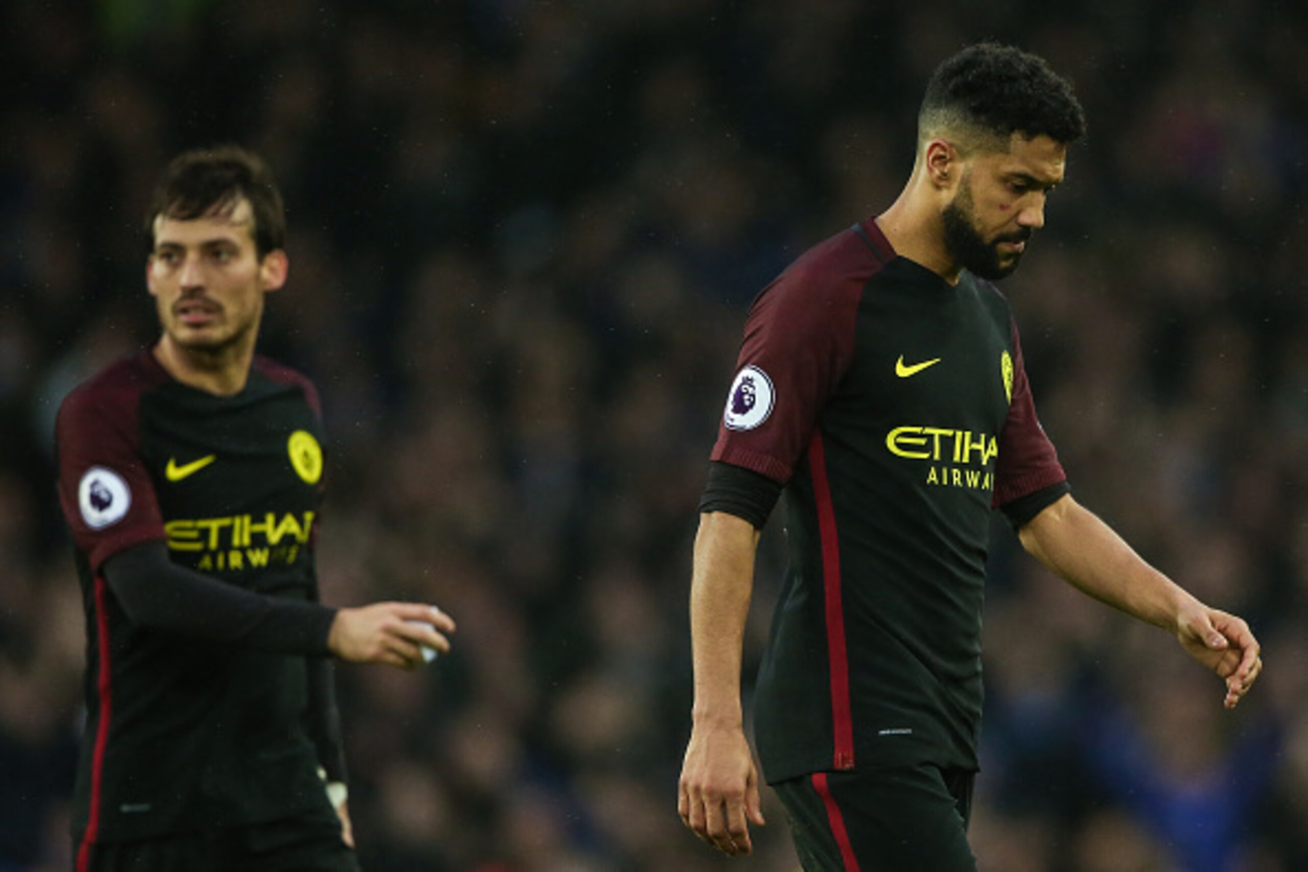 LIVERPOOL, ENGLAND - JANUARY 15: Gael Clichy of Manchester City dejected during the Premier League match between Everton and Manchester City at Goodison Park on January 15, 2017 in Liverpool, England. (Photo by Robbie Jay Barratt - AMA/Getty Images)