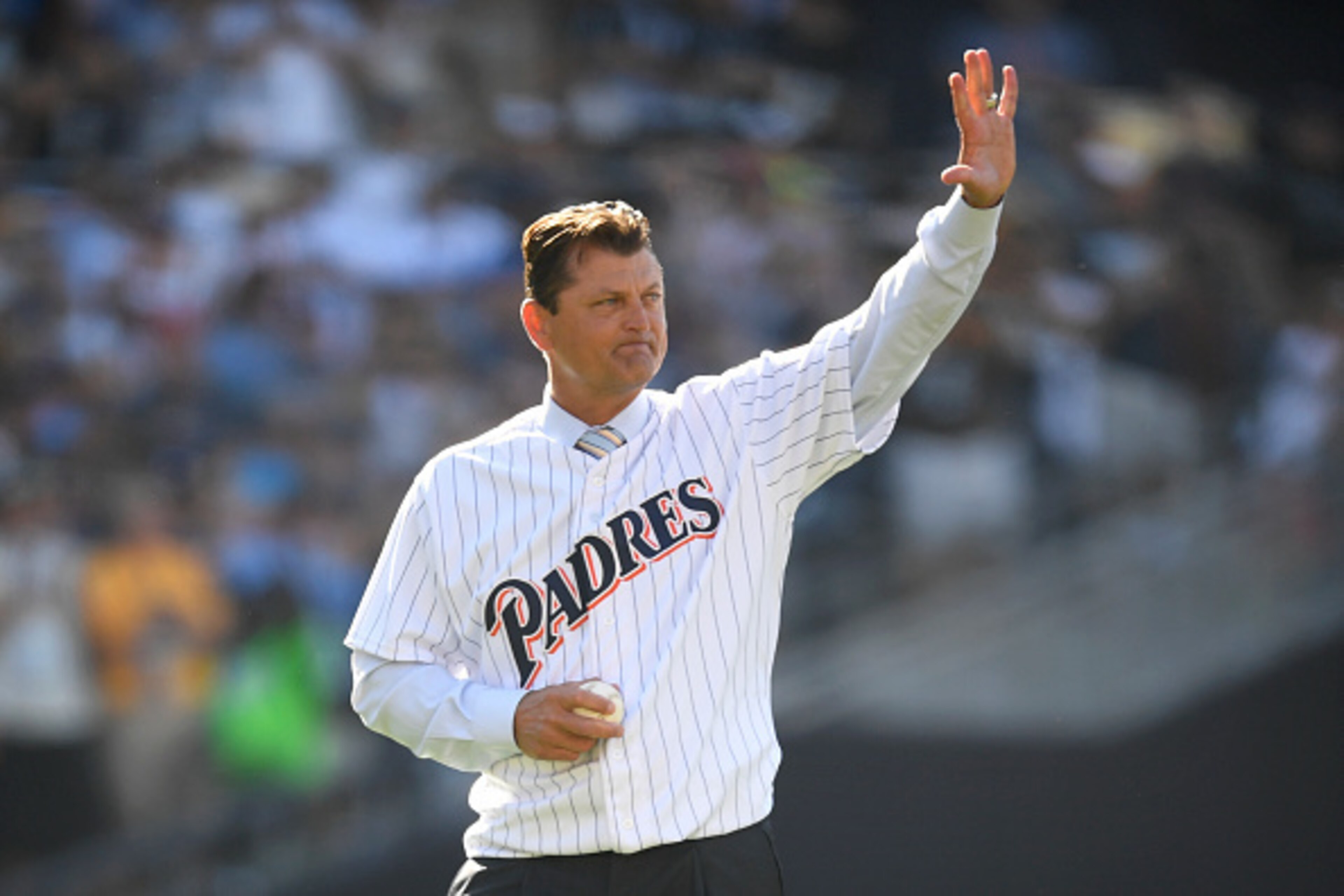 SAN DIEGO, CA - JULY 12: Former San Diego Padre Trevor Hoffman reacts on the field prior to the 87th Annual MLB All-Star Game at PETCO Park on July 12, 2016 in San Diego, California. (Photo by Andy Hayt/Getty Images)