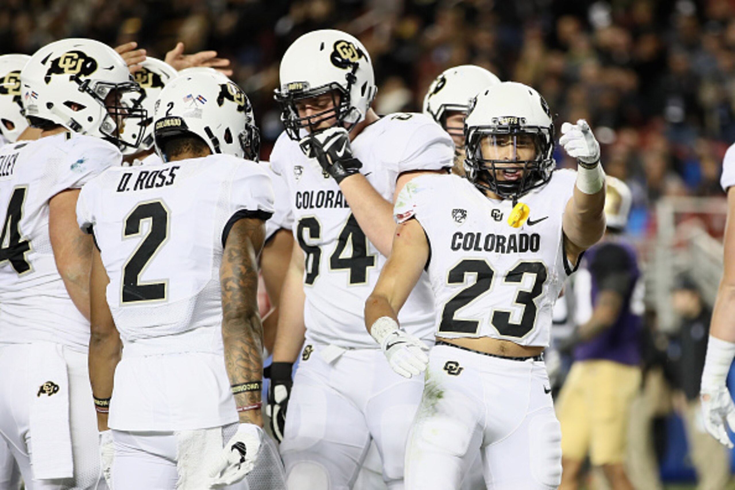 SANTA CLARA, CA - DECEMBER 02: Phillip Lindsay #23 of the Colorado Buffaloes reacts after running in for a touchdown against the Washington Huskies during the Pac-12 Championship game at Levi's Stadium on December 2, 2016 in Santa Clara, California. (Ph SANTA CLARA, CA - DECEMBER 02: Phillip Lindsay #23 of the Colorado Buffaloes reacts after running in for a touchdown against the Washington Huskies during the Pac-12 Championship game at Levi's Stadium on December 2, 2016 in Santa Clara, California. (Ph