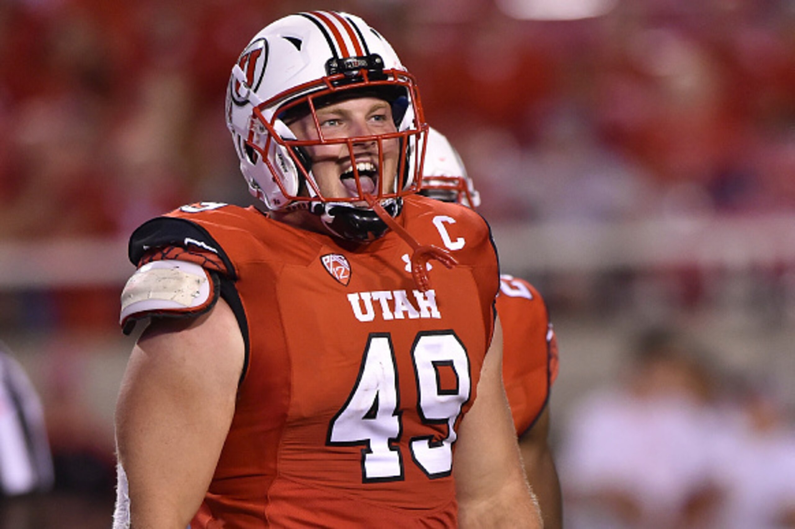 SALT LAKE CITY, UT - SEPTEMBER 01: Hunter Dimick #49 of the Utah Utes cheers his sack of the quarterback for the Southern Utah Thunderbirds at Rice-Eccles Stadium on September 1, 2016 in Salt Lake City, Utah. (Photo by Gene Sweeney Jr/Getty Images) SALT LAKE CITY, UT - SEPTEMBER 01: Hunter Dimick #49 of the Utah Utes cheers his sack of the quarterback for the Southern Utah Thunderbirds at Rice-Eccles Stadium on September 1, 2016 in Salt Lake City, Utah. (Photo by Gene Sweeney Jr/Getty Images)