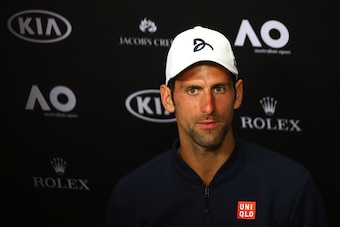 MELBOURNE, AUSTRALIA - JANUARY 19:  Novak Djokovic of Serbia talks to the media at a press conference following his second round loss to Denis Istomin of Uzbekistan on day four of the 2017 Australian Open at Melbourne Park on January 19, 2017 in Melbourne