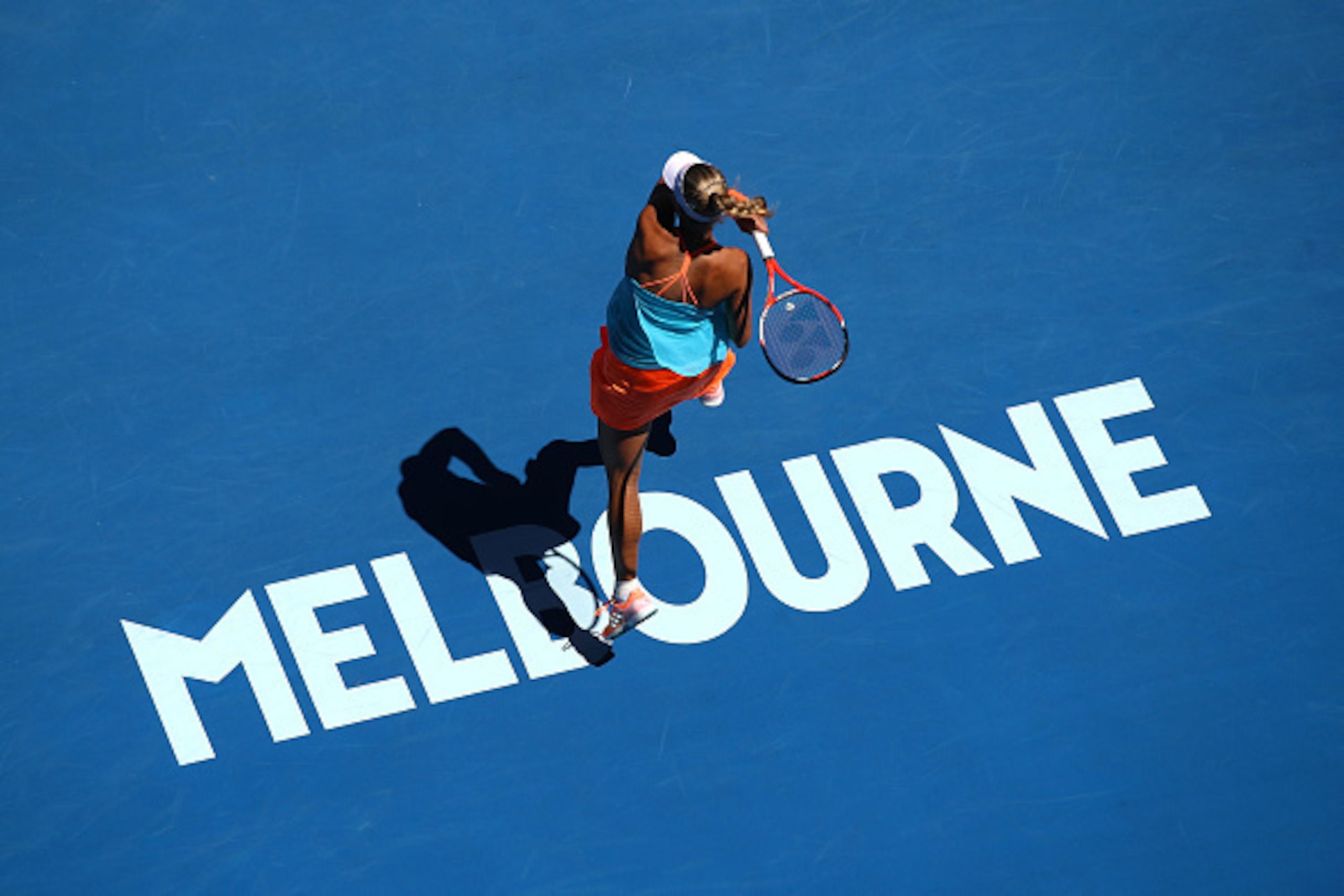 MELBOURNE, AUSTRALIA - JANUARY 20:  Angelique Kerber of Germany plays a forehand in her third round match against Kristyna Pliskova of the Czech Republic on day five of the 2017 Australian Open at Melbourne Park on January 20, 2017 in Melbourne, Australia