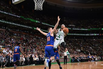 BOSTON, MA - JANUARY 18:  Isaiah Thomas #4 of the Boston Celtics goes up for a shot during a game against the New York Knicks on January 18, 2017 at TD Garden in Boston, Massachusetts. NOTE TO USER: User expressly acknowledges and agrees that, by download