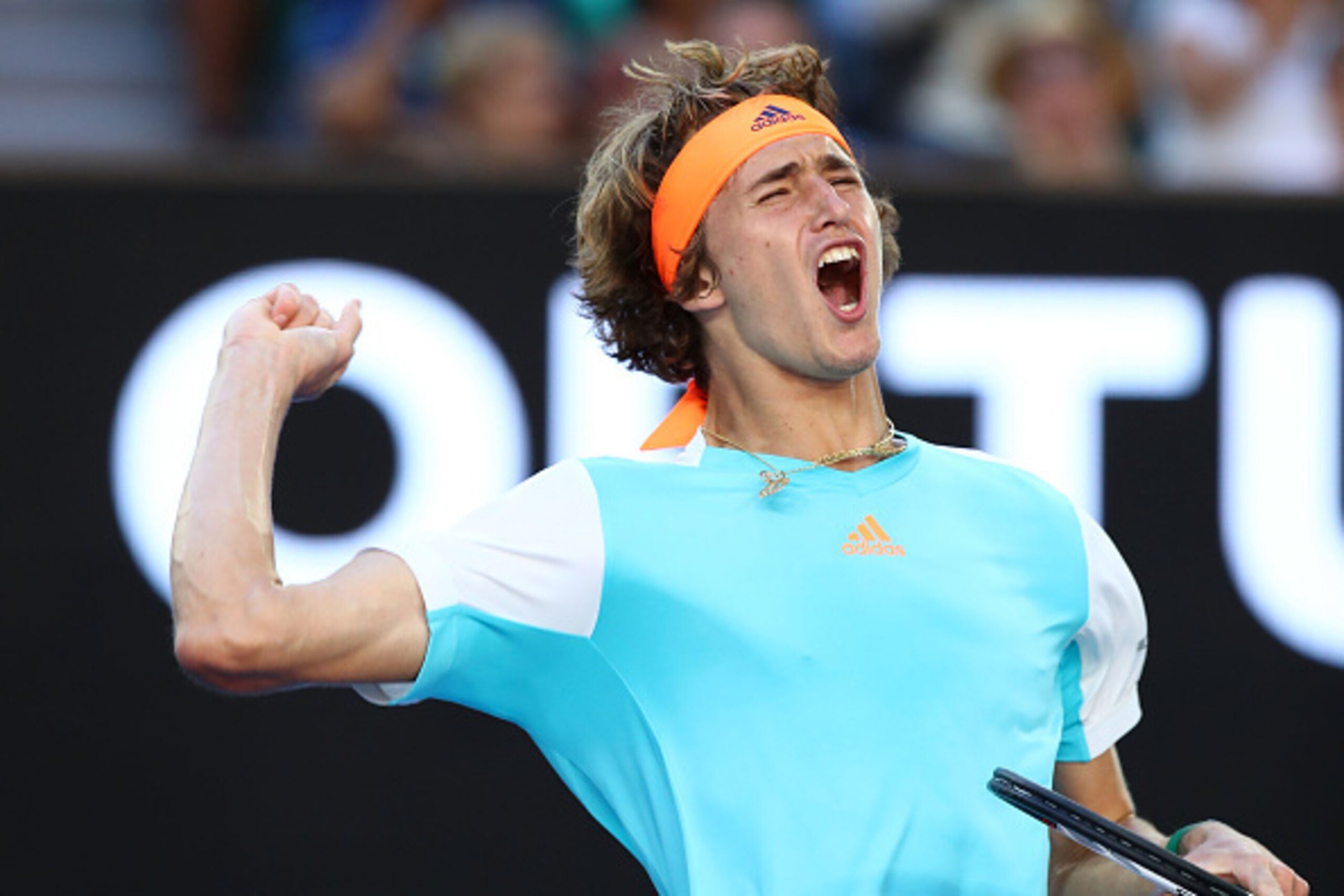 MELBOURNE, AUSTRALIA - JANUARY 21:  Alexander Zverev of Germany celebrates winning the third set in his third round match against Rafael Nadal of Spain on day six of the 2017 Australian Open at Melbourne Park on January 21, 2017 in Melbourne, Australia.  